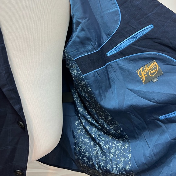 Johnny Bigg Navy Blue Windowpane Plaid 2-Button 54R Blazer Jacket Sport Coat - Picture 4 of 6